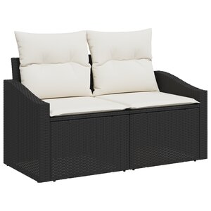 Canapé de jardin 2 places avec rangement et coussins en poly rattan noir