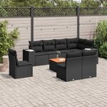 vidaXL Salon de jardin 9 Pièces avec coussins noir résine tressée