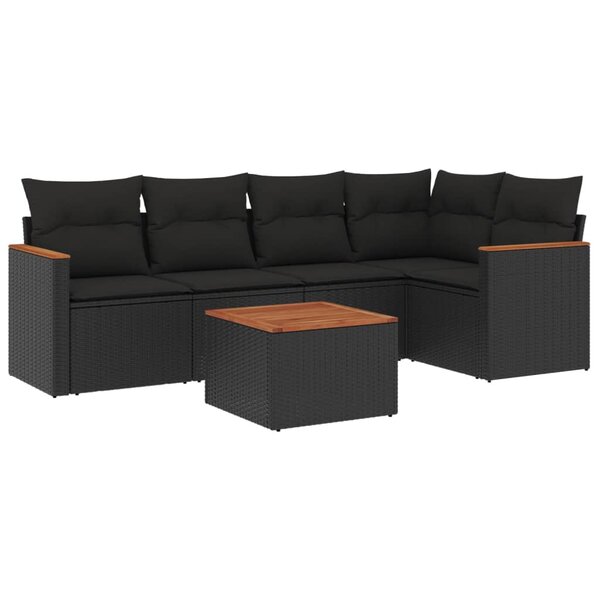 vidaXL Salon de jardin 6 Pièces avec coussins noir résine tressée