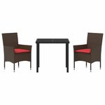 vidaXL Ensemble table et chaises avec coussin 3 Pièces Marron Rotin PE