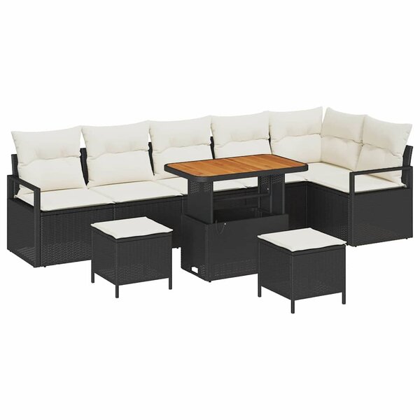 vidaXL Ensemble de canapé de jardin avec coussin 9 Pièces Noir et Crème