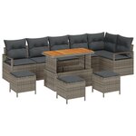 Ensemble de canapé de jardin vidaXL 10 pièces avec coussins Gris Poly Rattan Acacia