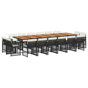 vidaXL Ensemble à manger de jardin 17 Pièces coussins noir résine tressée