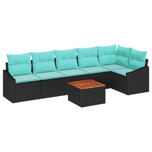 vidaXL Ensemble de canapé de jardin avec coussin 7 Pièces Noir Poly rotin