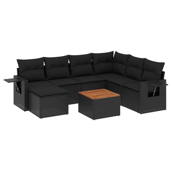 vidaXL Salon de jardin 8 Pièces avec coussins noir résine tressée