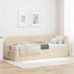vidaXL Cadre de lit d'angle avec matelas Crème 80 x 200 cm tissu