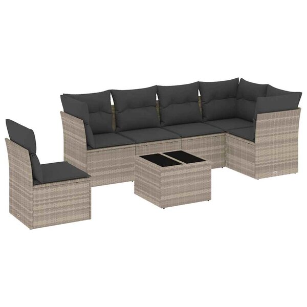 vidaXL Salon de jardin avec coussins 7 Pièces gris clair résine tressée
