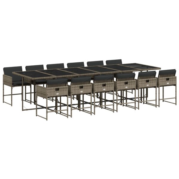 vidaXL Ensemble à manger de jardin coussins 13 Pièces gris résine tressée