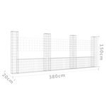 vidaXL Panier de gabion en forme de U avec 4 poteaux Fer 380x20x150 cm