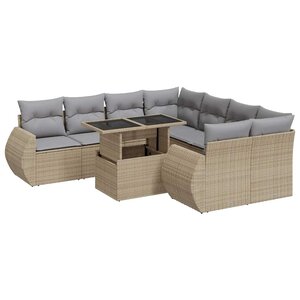 vidaXL Salon de jardin avec coussins 9 Pièces beige résine tressée