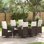 vidaXL Ensemble de salle à manger de jardin 7 pièces avec coussins en poly rotin marron