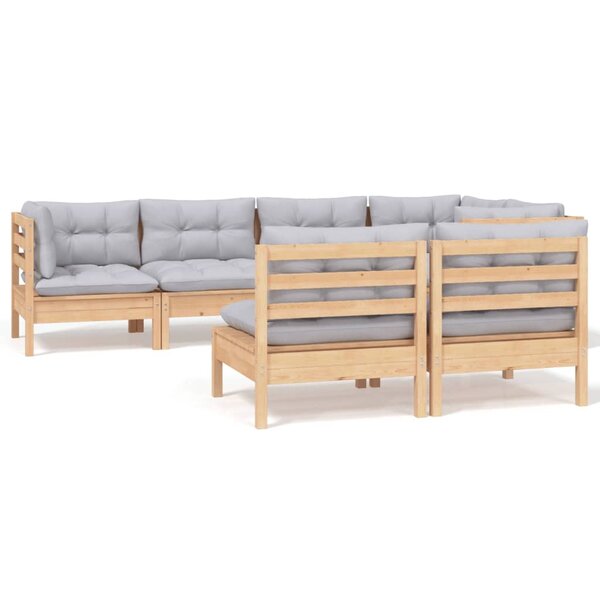 vidaXL Salon de jardin 7 Pièces avec coussins gris bois de pin massif