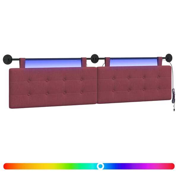 vidaXL Tête de lit suspendue Avec lumière LED Bordeaux Tissu