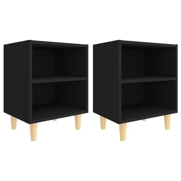 vidaXL Tables de chevet avec pieds en bois 2 Pièces Noir 40x30x50 cm