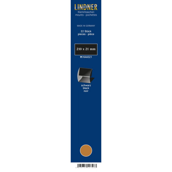 Bandes Klemmfix double soudure 210 x 21 mm pour timbres-poste. Fond - Noir