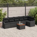 Canapé de Jardin 7 Pièces vidaXL avec Coussins Noir Poly Rattan Acacia