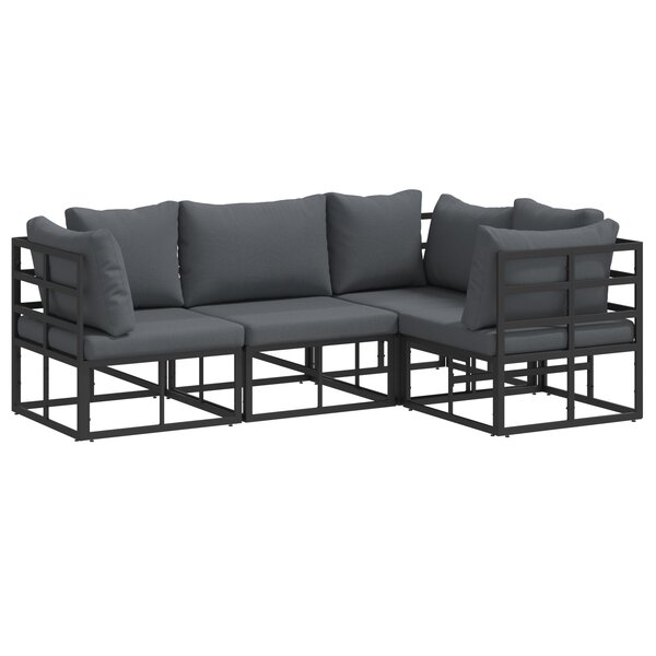 vidaXL Ensemble de canapé de jardin avec coussin 4 Pièces Noir Aluminium