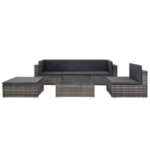 Salon de jardin meuble d'extérieur ensemble de mobilier 6 pièces avec coussins résine tressée gris 02_0016863