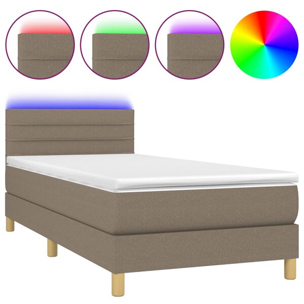 vidaXL Sommier à lattes de lit avec matelas LED Taupe 90x200 cm Tissu