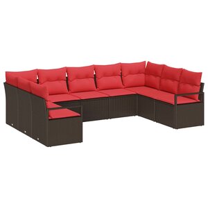 vidaXL Ensemble de canapé de jardin avec coussin 9 Pièces Marron et rouge