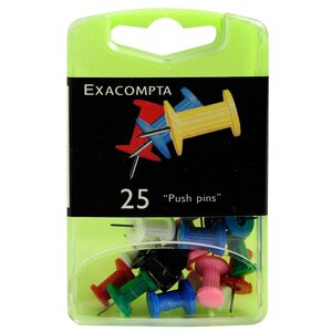 Boîte De 25 Épingles Push Pins - Hauteur De Pointe 7mm - 10mm De Diamètre - Couleurs Assorties - Exacompta