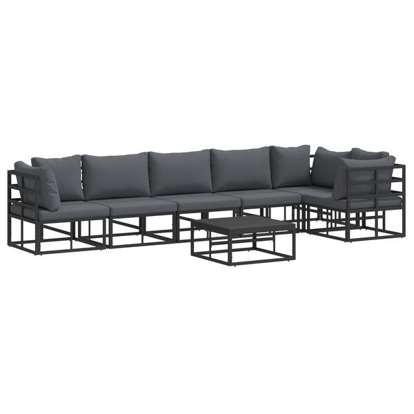 vidaXL Ensemble de canapé de jardin avec coussin 7 Pièces Noir Aluminium