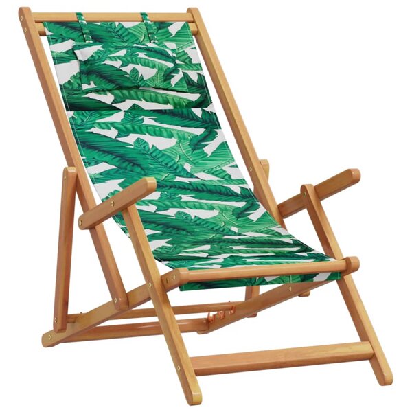 vidaXL Chaise pliable plage motif de feuilles bois d'eucalyptus/tissu