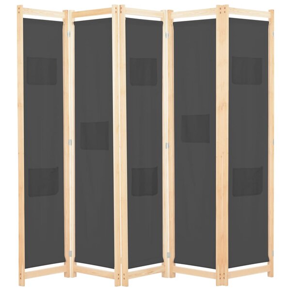 vidaXL Cloison de séparation 5 panneaux Gris 200 x 170 x 4 cm Tissu