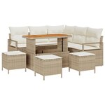 Ensemble de Canapés de Jardin de 9 pièces avec Coussins Beige Rattan Poly Acacia