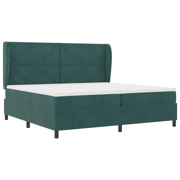 vidaXL Lit à ressorts avec matelas Vert foncé 200 x 200 cm Velours