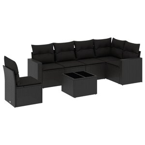 vidaXL Salon de jardin 7 Pièces avec coussins noir résine tressée