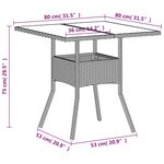 vidaXL Table de jardin avec dessus en verre gris clair résine tressée