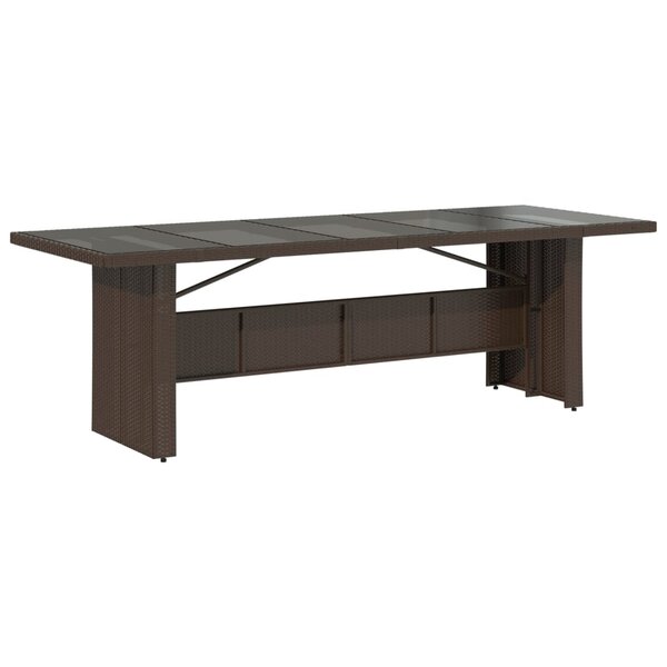 vidaXL Table de jardin avec dessus en verre marron résine tressée
