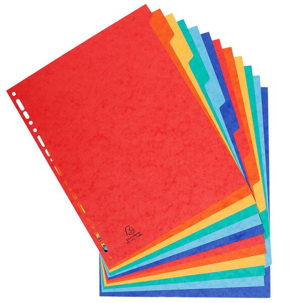 Intercalaires neutres maxi A4+ en carte lustrée, 12 divisions - Assortis