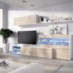 Ensemble meuble séjour avec vitrine LED - Décor chêne et blanc - 260 x 41 x Hauteur 180 cm