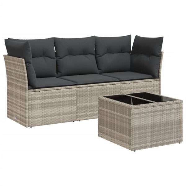 vidaXL Salon de jardin 4 Pièces avec coussins gris clair résine tressée
