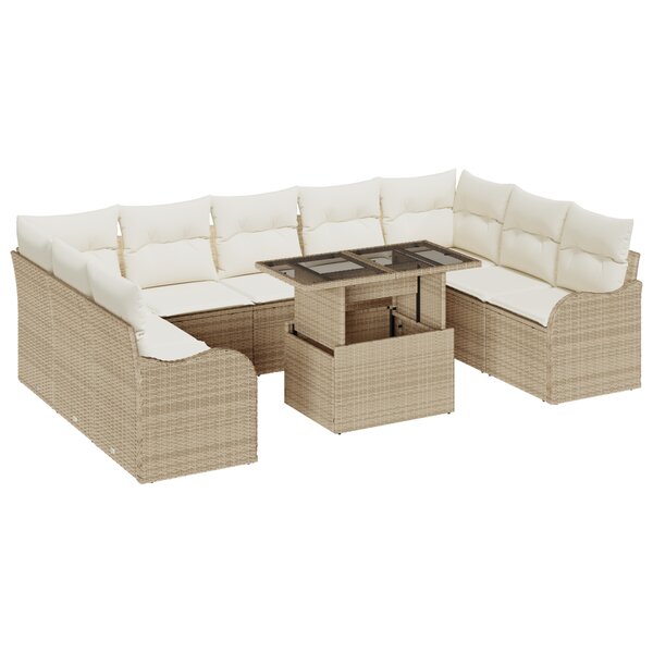 Ensemble de canapés de jardin vidaXL 10 pièces avec coussins Beige Rattan Poly