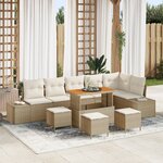 Canapés de jardin 10 pièces avec coussins Beige Poly Rotin Acacia