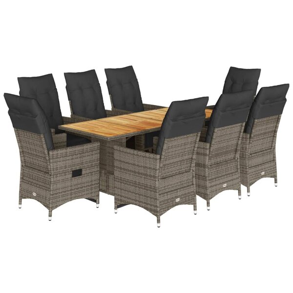 vidaXL Ensemble de bistro de jardin 9 Pièces coussins gris poly rotin