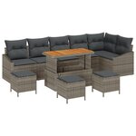 Ensemble de canapés de jardin vidaXL 10 pièces avec coussins gris poly-rattan acacia
