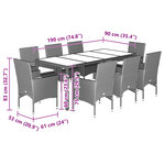 vidaXL Ensemble à manger de jardin et coussins 9 Pièces noir rotin verre