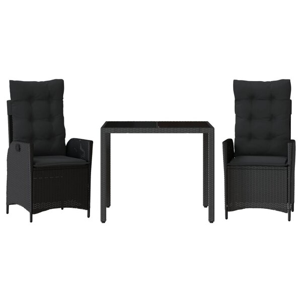 vidaXL Ensemble à manger de jardin avec coussins 3 Pièces Noir