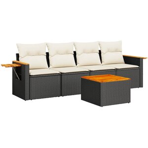 vidaXL Salon de jardin 5 Pièces avec coussins noir résine tressée