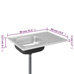 vidaXL Jeu d'évier de cuisine et égouttoir argenté 800x600x155 mm inox