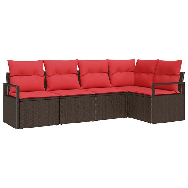 vidaXL Ensemble de canapé de jardin avec coussin 5 Pièces Marron et rouge
