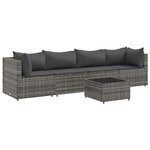 vidaXL Salon de jardin 5 Pièces avec coussins Gris Résine tressée