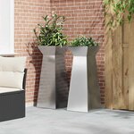 vidaXL Jardinières   pilier de jardin  lot de 2 avec bol  dimensions 40x40x100 cm  en acier galvanisé.