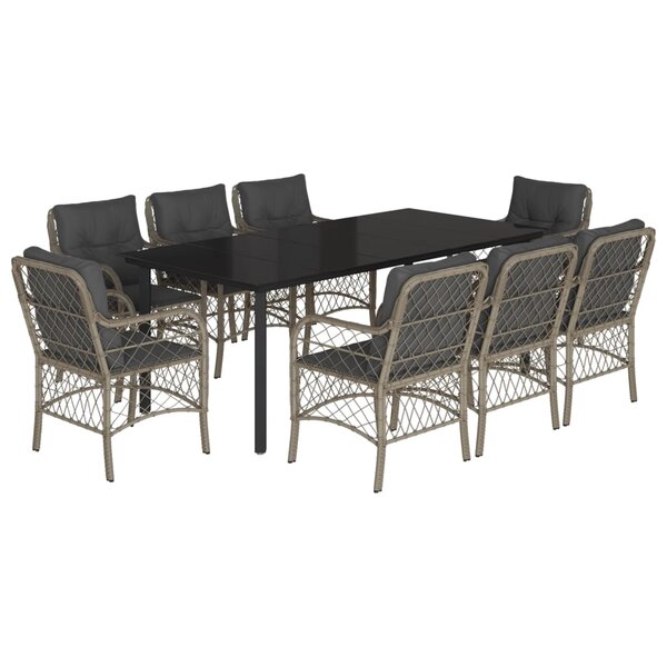 vidaXL Ensemble à manger de jardin et coussins 9 Pièces gris clair rotin