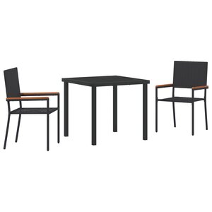 vidaXL Ensemble de Salle à Manger de Jardin de 3 Pièces Noir Poly Rattan
