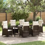 vidaXL Ensemble de Salle à Manger de Jardin 7 Pièces avec Coussins Marron Poly Rattan